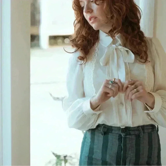 Free People Stripe Denim Flare Jeans with Dramatic Side Slit - Picture 4 of 5